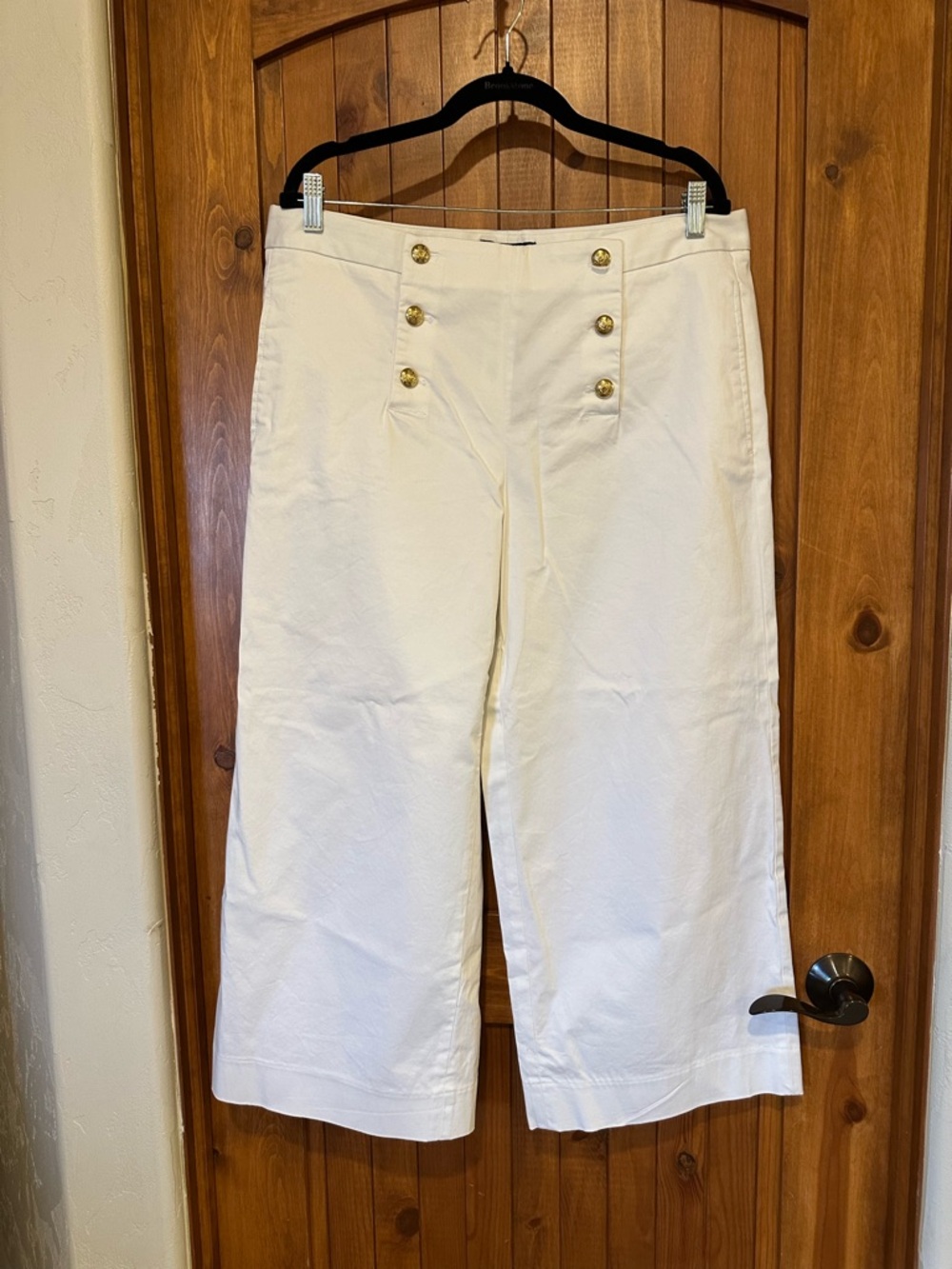 Banana Republic White Wide Leg Sailor Pants with Gold Buttons